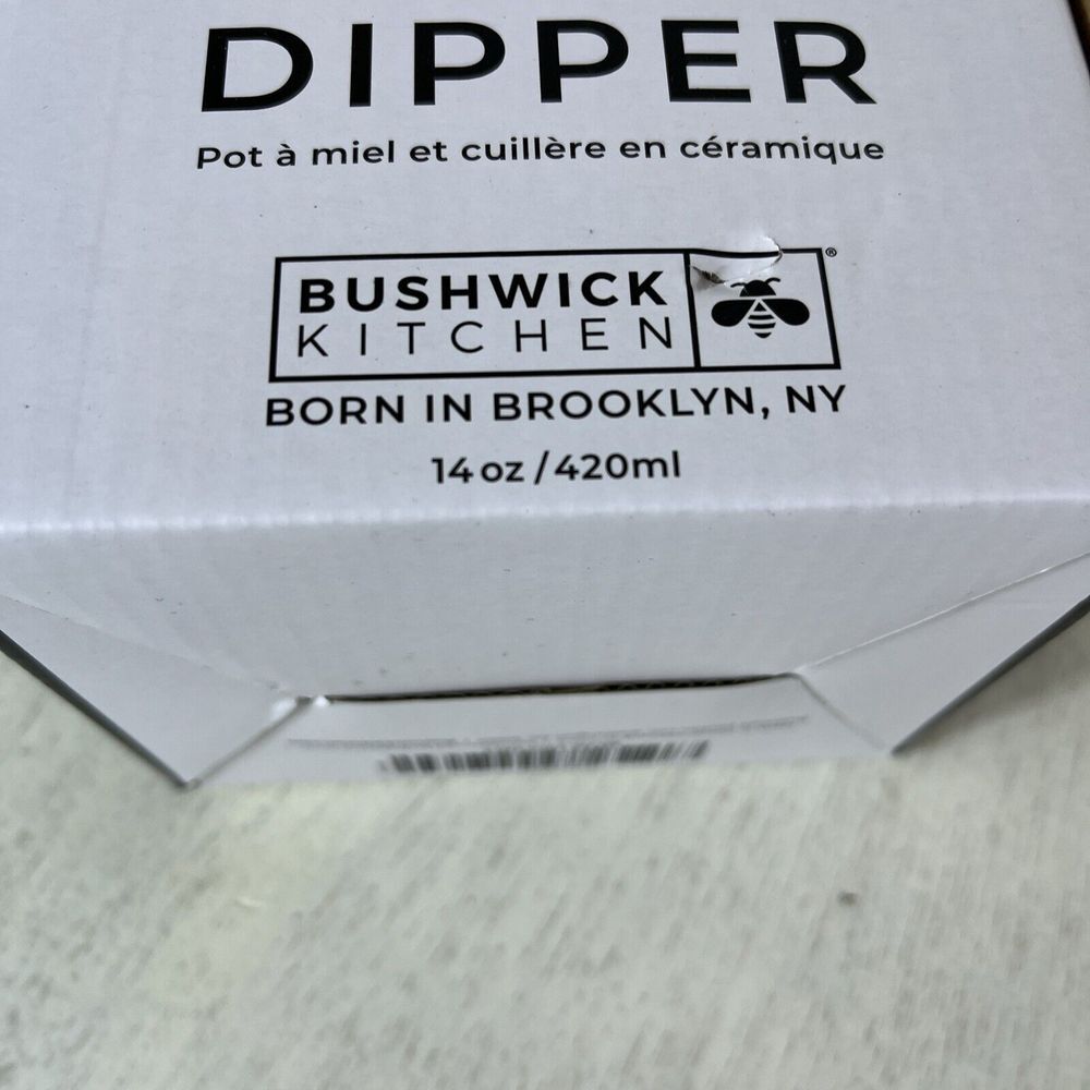 Honey Pot & Dipper White Ceramic Jar Wood Dipper Bushwick Kitchen Honey‎ Storage - Picture 6 of 8
